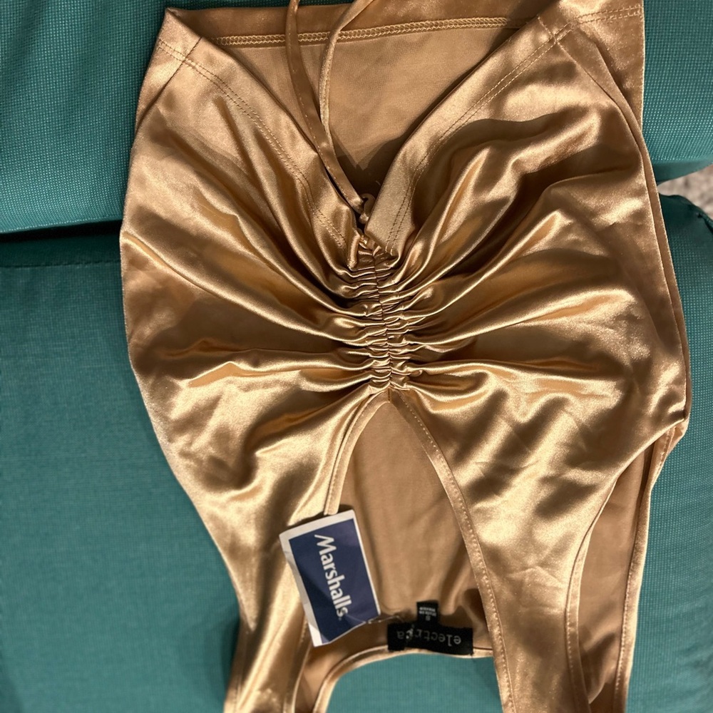 Gold Satin Ruched Top